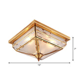 11.5"/16" W Brass 3 Lights Flush Ceiling Lamp Traditional Beveled Glass Square Flush Mount Lighting Clearhalo 'Ceiling Lights' 'Close To Ceiling Lights' 'Close to ceiling' 'Flush mount' Lighting' 1963476