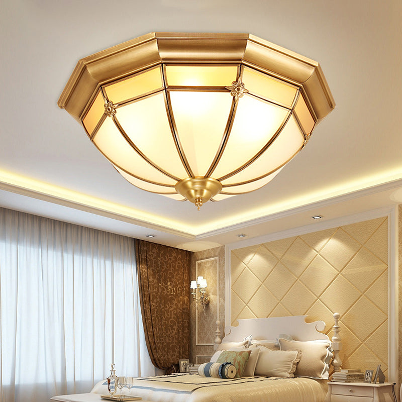 3/4/6 Lights Octagonal Flush Light Vintage Brass Frosted Glass Panel Small/Medium/Large Ceiling Lamp Brass B Clearhalo 'Ceiling Lights' 'Close To Ceiling Lights' 'Close to ceiling' 'Flush mount' Lighting' 1963484