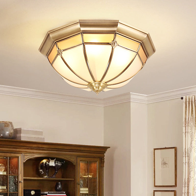 3/4/6 Lights Octagonal Flush Light Vintage Brass Frosted Glass Panel Small/Medium/Large Ceiling Lamp Clearhalo 'Ceiling Lights' 'Close To Ceiling Lights' 'Close to ceiling' 'Flush mount' Lighting' 1963485