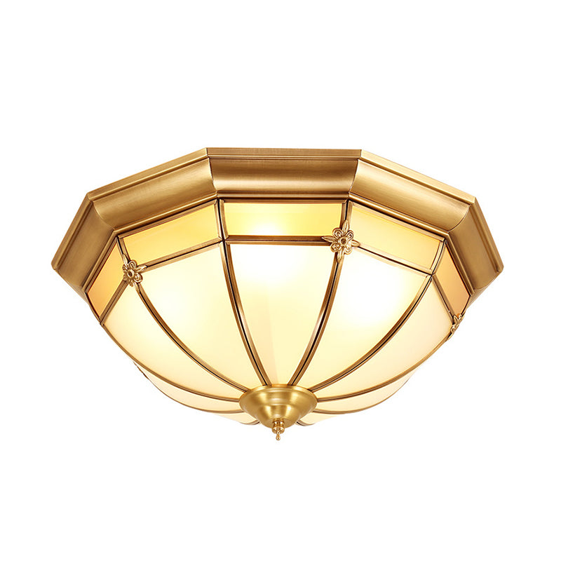 3/4/6 Lights Octagonal Flush Light Vintage Brass Frosted Glass Panel Small/Medium/Large Ceiling Lamp Clearhalo 'Ceiling Lights' 'Close To Ceiling Lights' 'Close to ceiling' 'Flush mount' Lighting' 1963486