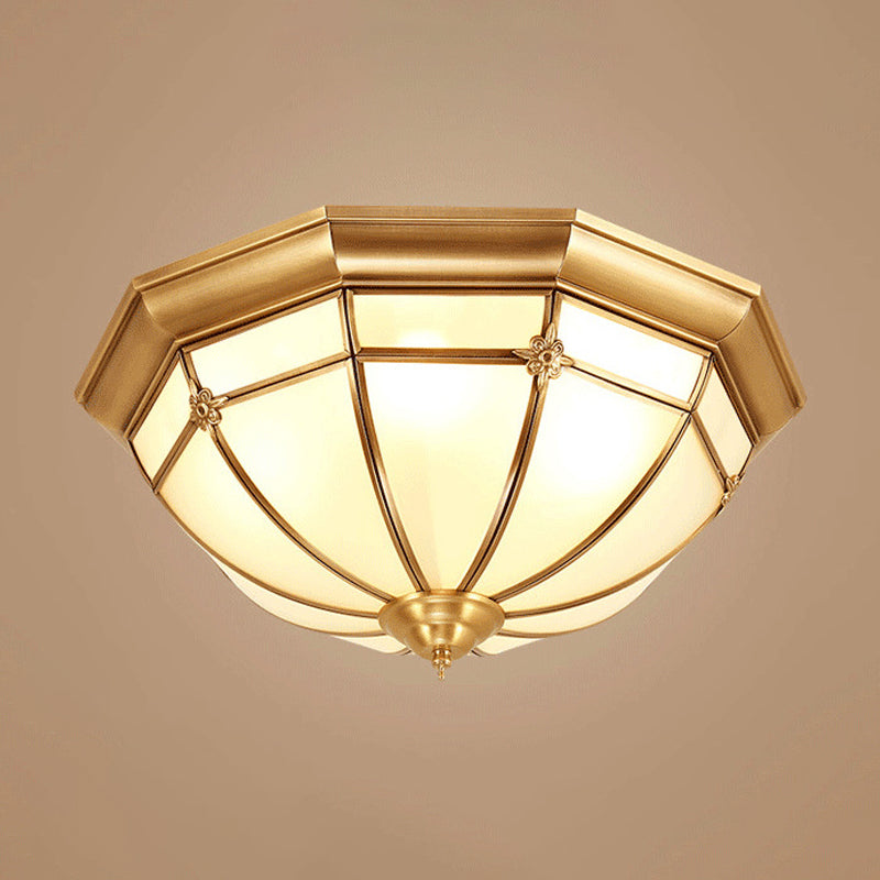 3/4/6 Lights Octagonal Flush Light Vintage Brass Frosted Glass Panel Small/Medium/Large Ceiling Lamp Clearhalo 'Ceiling Lights' 'Close To Ceiling Lights' 'Close to ceiling' 'Flush mount' Lighting' 1963487