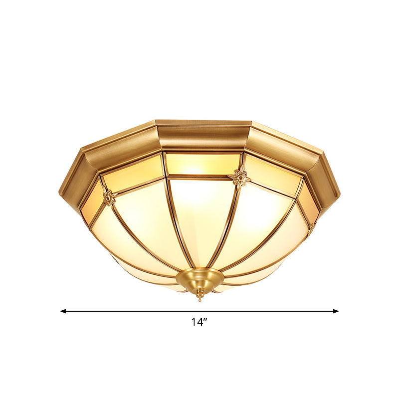 3/4/6 Lights Octagonal Flush Light Vintage Brass Frosted Glass Panel Small/Medium/Large Ceiling Lamp Clearhalo 'Ceiling Lights' 'Close To Ceiling Lights' 'Close to ceiling' 'Flush mount' Lighting' 1963488