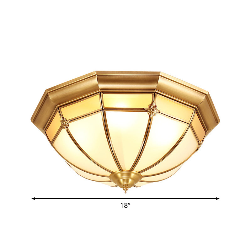 3/4/6 Lights Octagonal Flush Light Vintage Brass Frosted Glass Panel Small/Medium/Large Ceiling Lamp Clearhalo 'Ceiling Lights' 'Close To Ceiling Lights' 'Close to ceiling' 'Flush mount' Lighting' 1963489