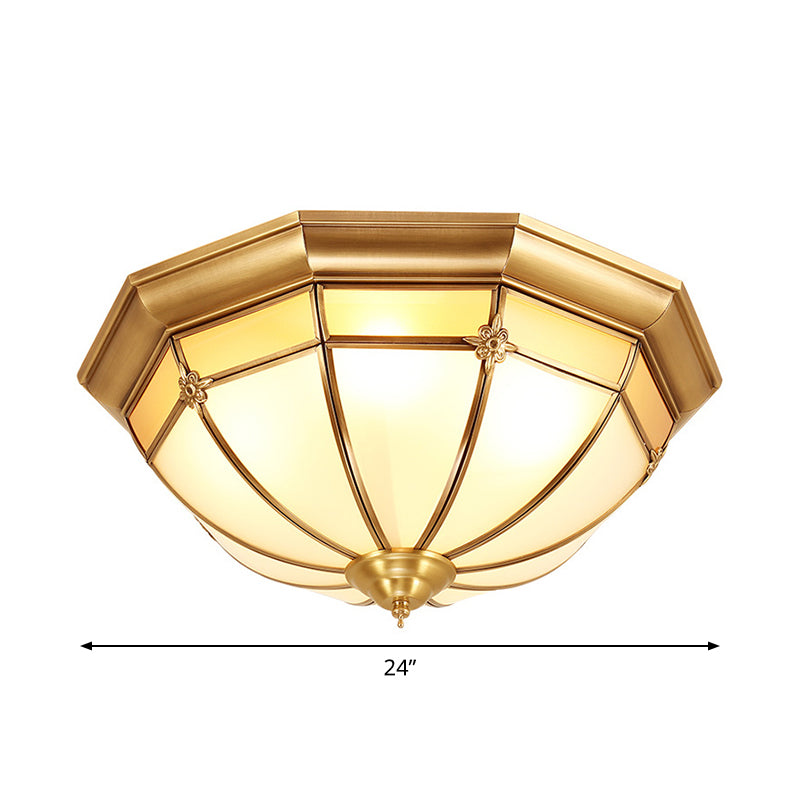 3/4/6 Lights Octagonal Flush Light Vintage Brass Frosted Glass Panel Small/Medium/Large Ceiling Lamp Clearhalo 'Ceiling Lights' 'Close To Ceiling Lights' 'Close to ceiling' 'Flush mount' Lighting' 1963490