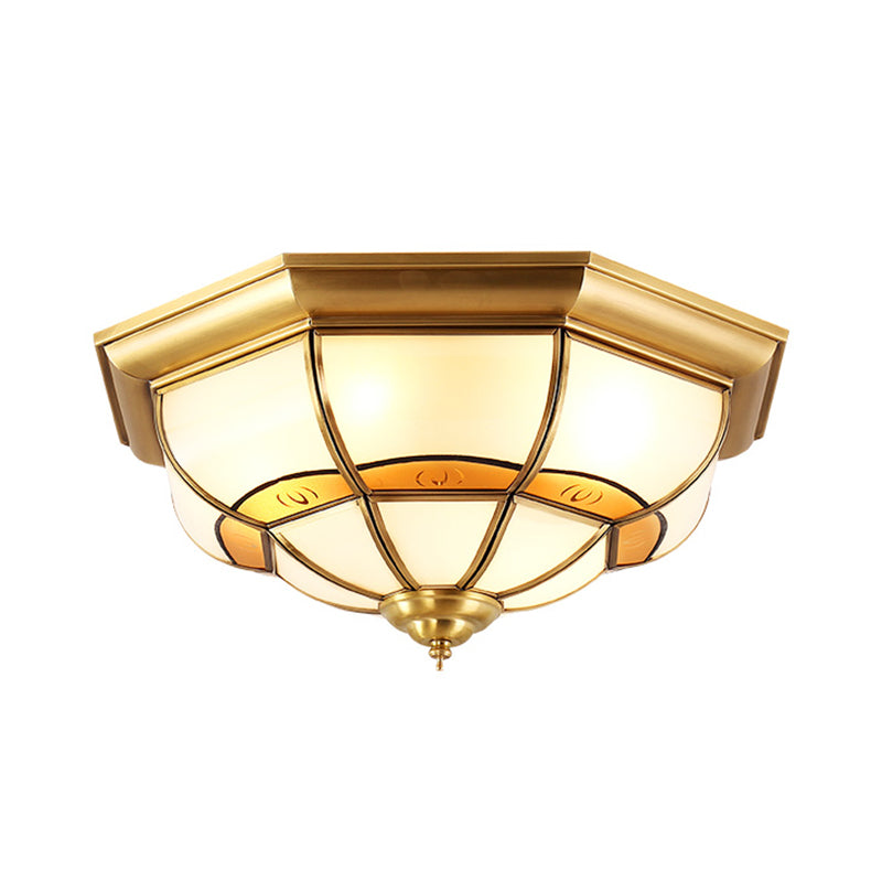 3/4/6 Lights Octagonal Flush Light Vintage Brass Frosted Glass Panel Small/Medium/Large Ceiling Lamp Clearhalo 'Ceiling Lights' 'Close To Ceiling Lights' 'Close to ceiling' 'Flush mount' Lighting' 1963494