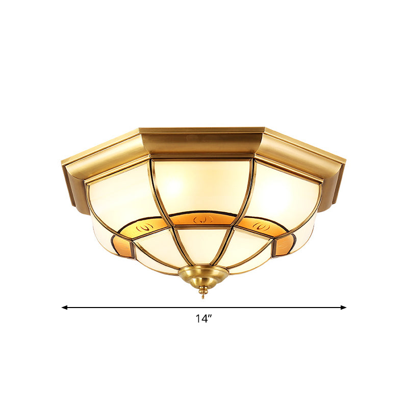 3/4/6 Lights Octagonal Flush Light Vintage Brass Frosted Glass Panel Small/Medium/Large Ceiling Lamp Clearhalo 'Ceiling Lights' 'Close To Ceiling Lights' 'Close to ceiling' 'Flush mount' Lighting' 1963495