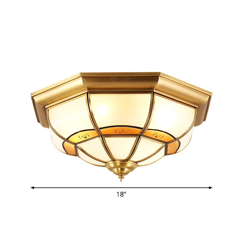 3/4/6 Lights Octagonal Flush Light Vintage Brass Frosted Glass Panel Small/Medium/Large Ceiling Lamp Clearhalo 'Ceiling Lights' 'Close To Ceiling Lights' 'Close to ceiling' 'Flush mount' Lighting' 1963496