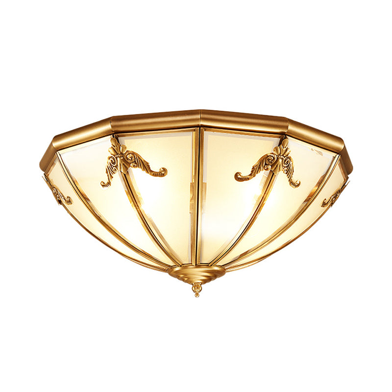 14"/18" W 3/4 Lights Flush Mount Traditional Living Room Ceiling Light with Bowl Frosted Glass Panel Shade in Brass Clearhalo 'Ceiling Lights' 'Close To Ceiling Lights' 'Close to ceiling' 'Flush mount' Lighting' 1963508