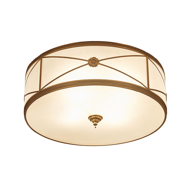 Small/Large 3/4/6 Lights Opal Glass Flush Mount Light Classic Brass Drum Bedroom Ceiling Flush Mount Light Clearhalo 'Ceiling Lights' 'Close To Ceiling Lights' 'Close to ceiling' 'Flush mount' Lighting' 1963550