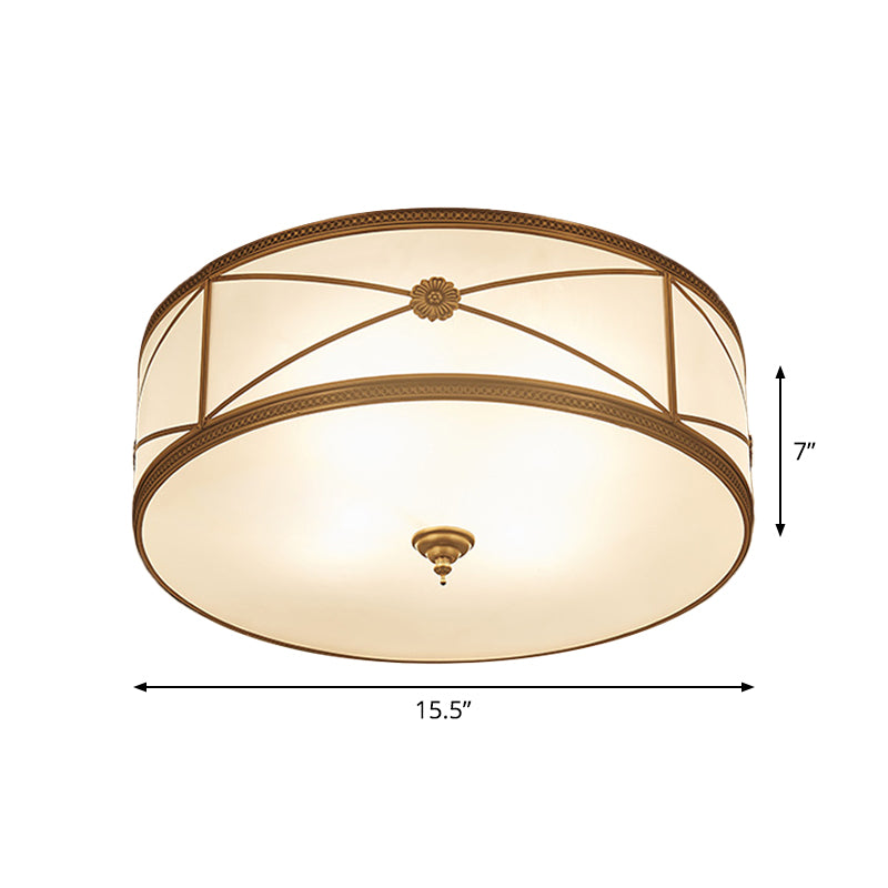 Small/Large 3/4/6 Lights Opal Glass Flush Mount Light Classic Brass Drum Bedroom Ceiling Flush Mount Light Clearhalo 'Ceiling Lights' 'Close To Ceiling Lights' 'Close to ceiling' 'Flush mount' Lighting' 1963552