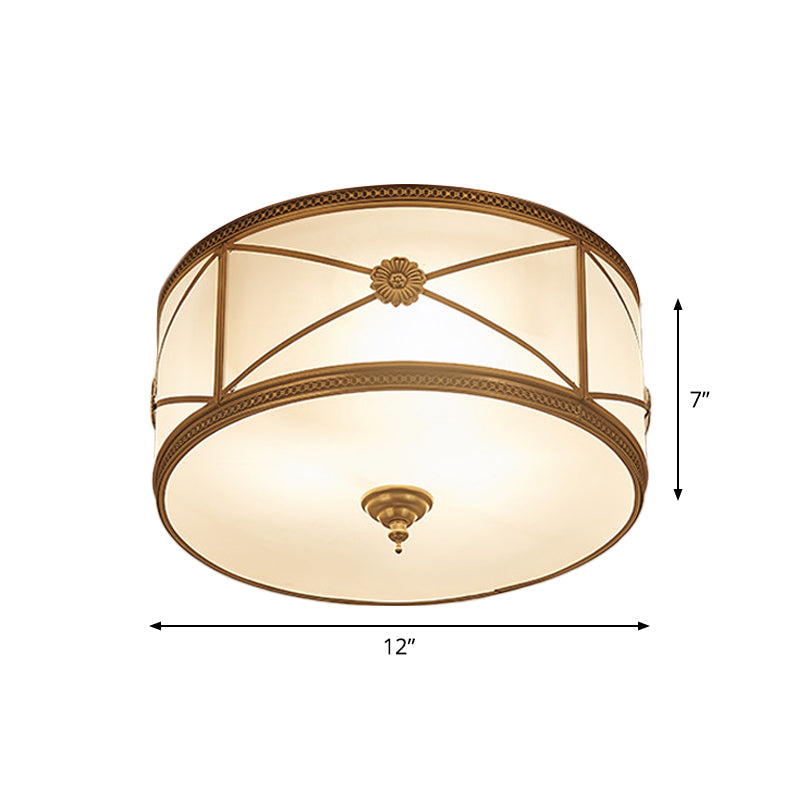 Small/Large 3/4/6 Lights Opal Glass Flush Mount Light Classic Brass Drum Bedroom Ceiling Flush Mount Light Clearhalo 'Ceiling Lights' 'Close To Ceiling Lights' 'Close to ceiling' 'Flush mount' Lighting' 1963556