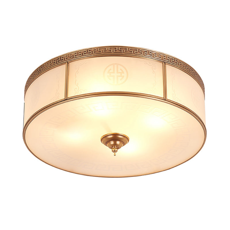 Small/Large 3/4/6 Lights Opal Glass Flush Mount Light Classic Brass Drum Bedroom Ceiling Flush Mount Light Clearhalo 'Ceiling Lights' 'Close To Ceiling Lights' 'Close to ceiling' 'Flush mount' Lighting' 1963559