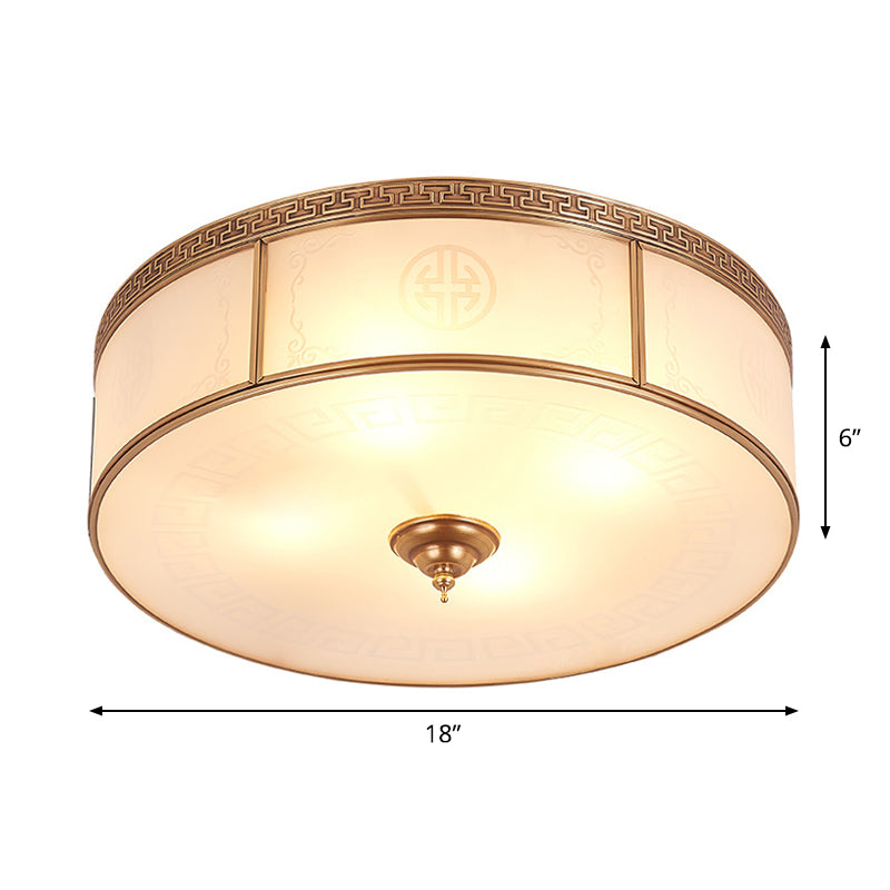 Small/Large 3/4/6 Lights Opal Glass Flush Mount Light Classic Brass Drum Bedroom Ceiling Flush Mount Light Clearhalo 'Ceiling Lights' 'Close To Ceiling Lights' 'Close to ceiling' 'Flush mount' Lighting' 1963561