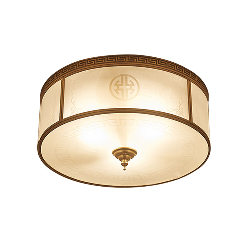 Small/Large 3/4/6 Lights Opal Glass Flush Mount Light Classic Brass Drum Bedroom Ceiling Flush Mount Light Clearhalo 'Ceiling Lights' 'Close To Ceiling Lights' 'Close to ceiling' 'Flush mount' Lighting' 1963563