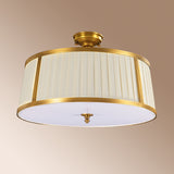 4 Lights Ceiling Light Flush Mount Vintage Drum Fabric Flush Mount Light in Polished Brass Clearhalo 'Ceiling Lights' 'Close To Ceiling Lights' 'Close to ceiling' 'Flush mount' Lighting' 1963570