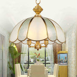 3 Lights Dome Chandelier Lamp Classic Polished Brass Frosted Glass Hanging Lighting Brass Clearhalo 'Ceiling Lights' 'Chandeliers' 'Glass shade' 'Glass' Lighting' 1963593