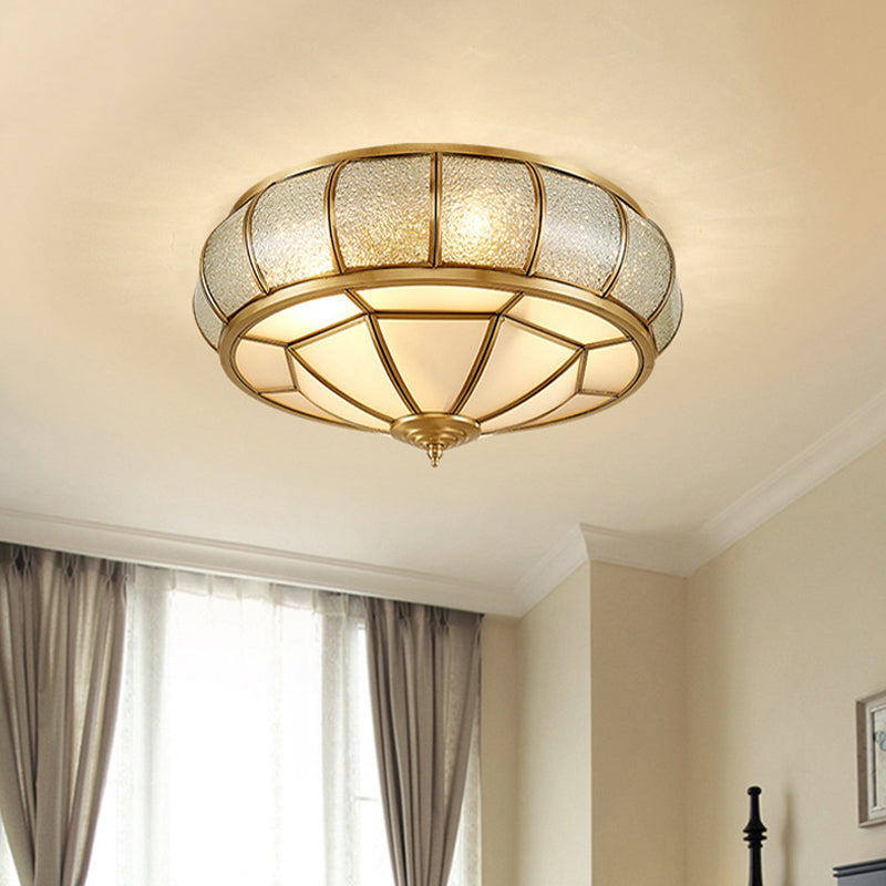 Scalloped/Bowl/Flower Frosted Glass Flush Mount Light Vintage 3 Lights Bedroom Ceiling Light in Brass Brass J Clearhalo 'Ceiling Lights' 'Close To Ceiling Lights' 'Close to ceiling' 'Flush mount' Lighting' 1963615