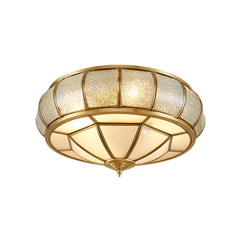 Scalloped/Bowl/Flower Frosted Glass Flush Mount Light Vintage 3 Lights Bedroom Ceiling Light in Brass Clearhalo 'Ceiling Lights' 'Close To Ceiling Lights' 'Close to ceiling' 'Flush mount' Lighting' 1963616