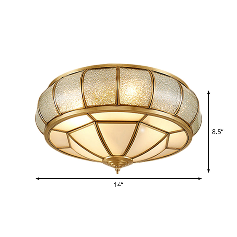 Scalloped/Bowl/Flower Frosted Glass Flush Mount Light Vintage 3 Lights Bedroom Ceiling Light in Brass Clearhalo 'Ceiling Lights' 'Close To Ceiling Lights' 'Close to ceiling' 'Flush mount' Lighting' 1963617