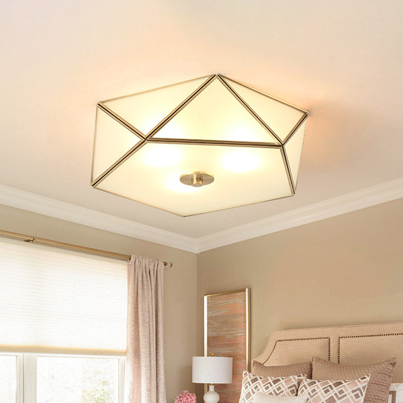 Scalloped/Bowl/Flower Frosted Glass Flush Mount Light Vintage 3 Lights Bedroom Ceiling Light in Brass Brass D Clearhalo 'Ceiling Lights' 'Close To Ceiling Lights' 'Close to ceiling' 'Flush mount' Lighting' 1963618