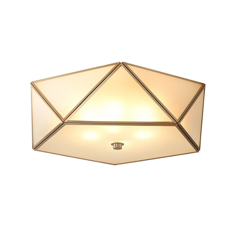 Scalloped/Bowl/Flower Frosted Glass Flush Mount Light Vintage 3 Lights Bedroom Ceiling Light in Brass Clearhalo 'Ceiling Lights' 'Close To Ceiling Lights' 'Close to ceiling' 'Flush mount' Lighting' 1963619