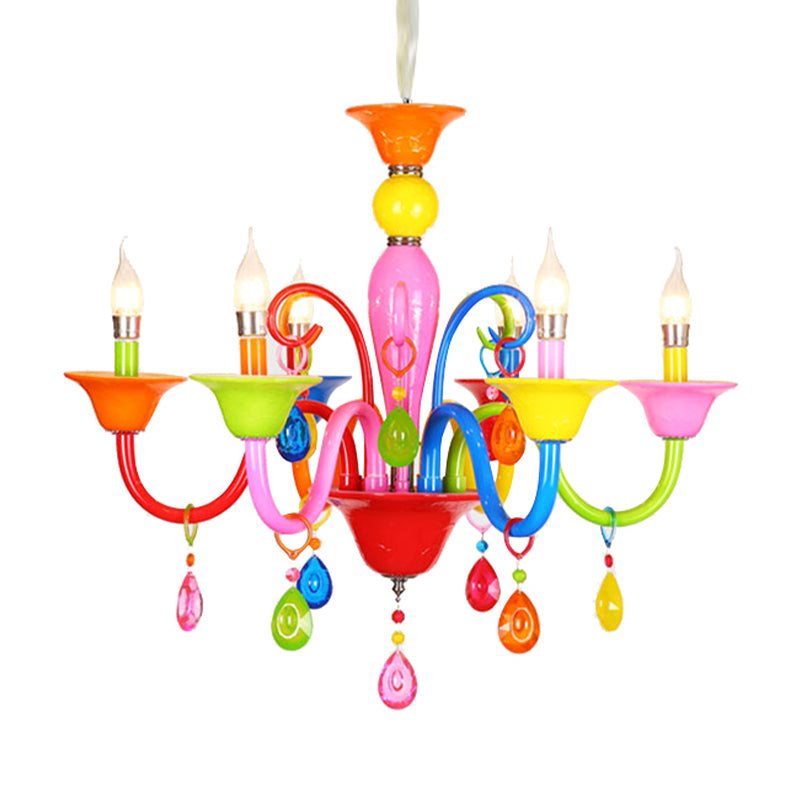 Kids Candle Suspension Light with Teardrop Crystal Metallic Multi-Colored Chandelier for Game Room Clearhalo 'Ceiling Lights' 'Chandeliers' Lighting' options 196362