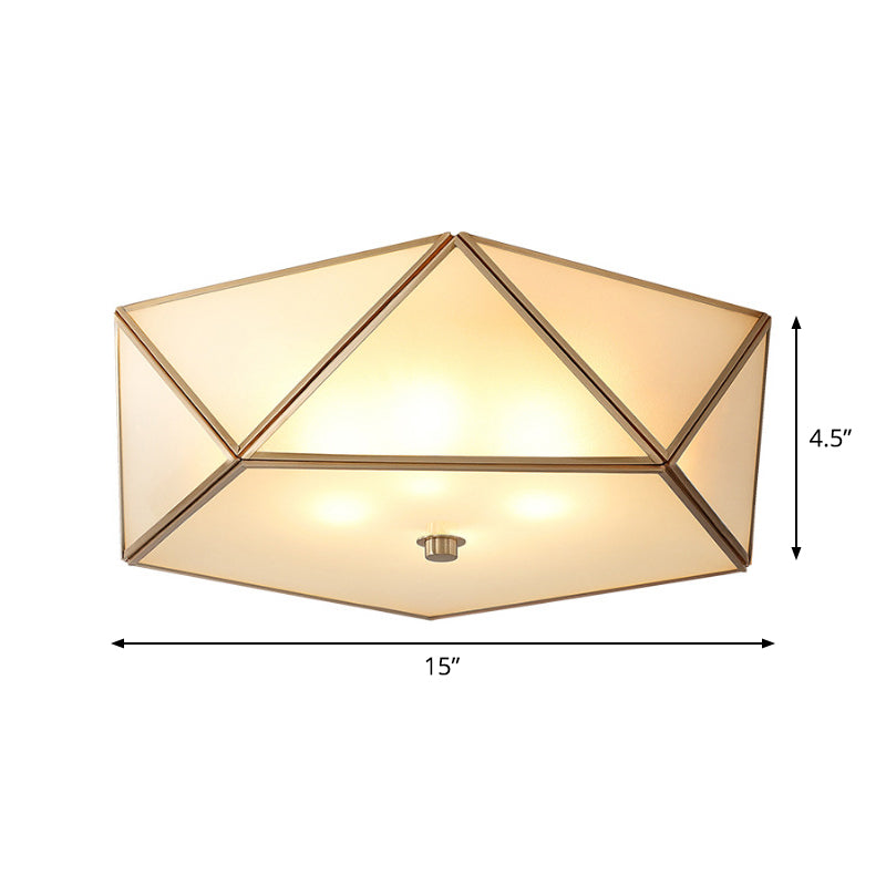 Scalloped/Bowl/Flower Frosted Glass Flush Mount Light Vintage 3 Lights Bedroom Ceiling Light in Brass Clearhalo 'Ceiling Lights' 'Close To Ceiling Lights' 'Close to ceiling' 'Flush mount' Lighting' 1963620