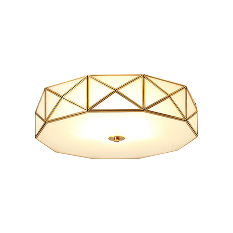 Scalloped/Bowl/Flower Frosted Glass Flush Mount Light Vintage 3 Lights Bedroom Ceiling Light in Brass Clearhalo 'Ceiling Lights' 'Close To Ceiling Lights' 'Close to ceiling' 'Flush mount' Lighting' 1963622