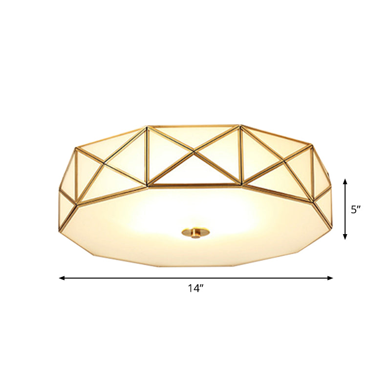 Scalloped/Bowl/Flower Frosted Glass Flush Mount Light Vintage 3 Lights Bedroom Ceiling Light in Brass Clearhalo 'Ceiling Lights' 'Close To Ceiling Lights' 'Close to ceiling' 'Flush mount' Lighting' 1963623