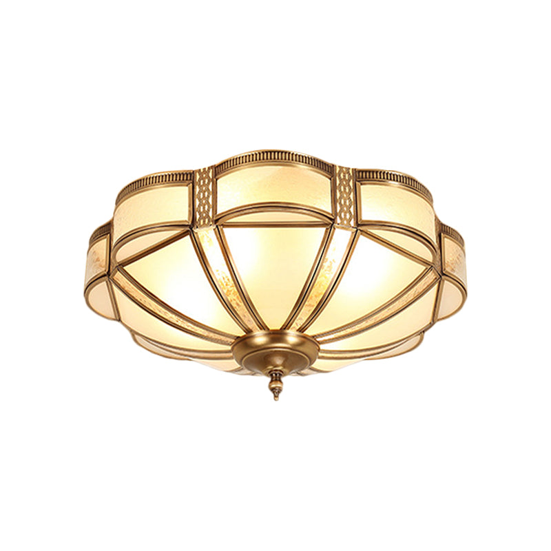 Scalloped/Bowl/Flower Frosted Glass Flush Mount Light Vintage 3 Lights Bedroom Ceiling Light in Brass Clearhalo 'Ceiling Lights' 'Close To Ceiling Lights' 'Close to ceiling' 'Flush mount' Lighting' 1963625