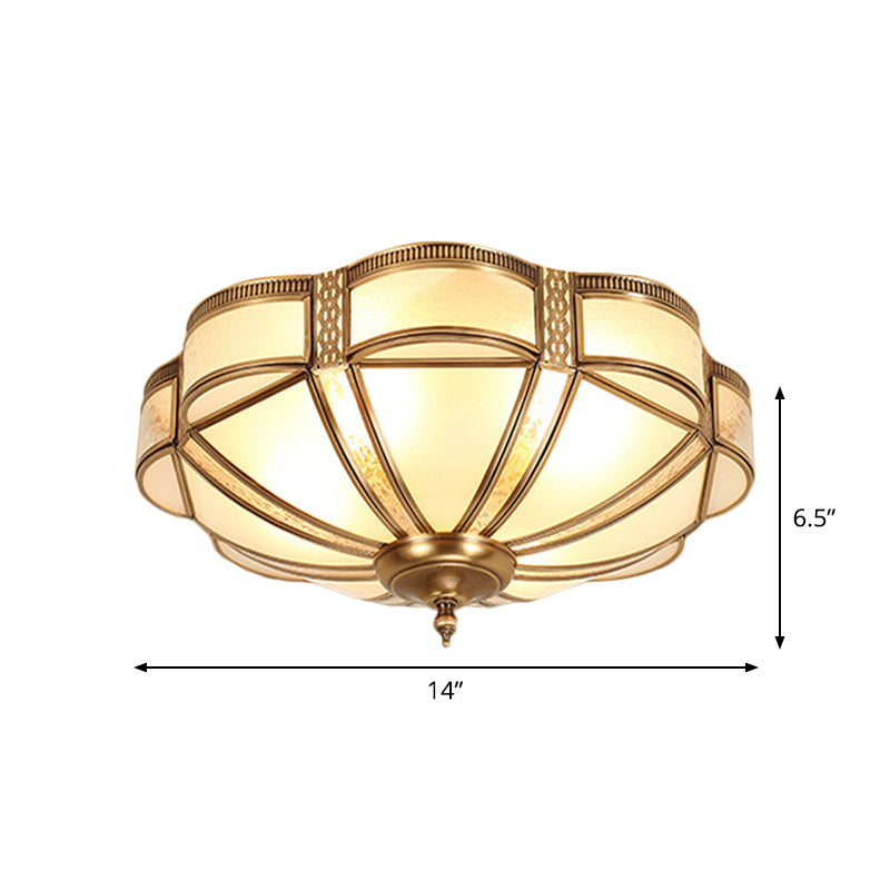 Scalloped/Bowl/Flower Frosted Glass Flush Mount Light Vintage 3 Lights Bedroom Ceiling Light in Brass Clearhalo 'Ceiling Lights' 'Close To Ceiling Lights' 'Close to ceiling' 'Flush mount' Lighting' 1963626