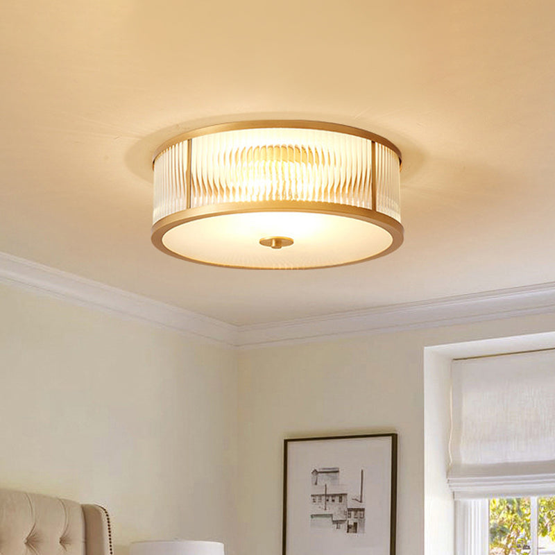 Scalloped/Bowl/Flower Frosted Glass Flush Mount Light Vintage 3 Lights Bedroom Ceiling Light in Brass Brass E Clearhalo 'Ceiling Lights' 'Close To Ceiling Lights' 'Close to ceiling' 'Flush mount' Lighting' 1963627