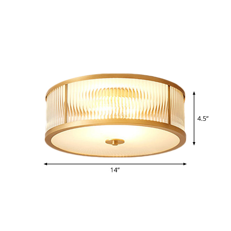 Scalloped/Bowl/Flower Frosted Glass Flush Mount Light Vintage 3 Lights Bedroom Ceiling Light in Brass Clearhalo 'Ceiling Lights' 'Close To Ceiling Lights' 'Close to ceiling' 'Flush mount' Lighting' 1963629