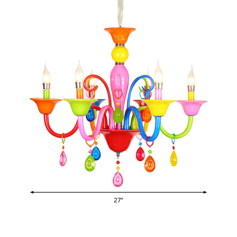 Kids Candle Suspension Light with Teardrop Crystal Metallic Multi-Colored Chandelier for Game Room Clearhalo 'Ceiling Lights' 'Chandeliers' Lighting' options 196363