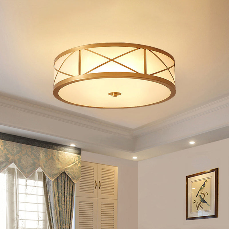 Scalloped/Bowl/Flower Frosted Glass Flush Mount Light Vintage 3 Lights Bedroom Ceiling Light in Brass Brass H Clearhalo 'Ceiling Lights' 'Close To Ceiling Lights' 'Close to ceiling' 'Flush mount' Lighting' 1963633