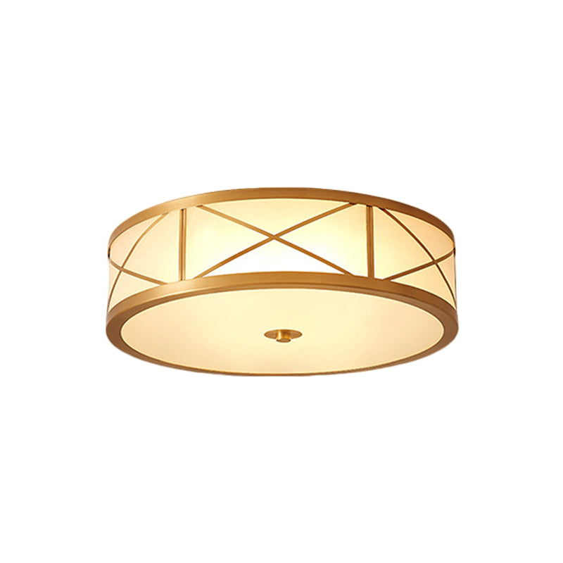 Scalloped/Bowl/Flower Frosted Glass Flush Mount Light Vintage 3 Lights Bedroom Ceiling Light in Brass Clearhalo 'Ceiling Lights' 'Close To Ceiling Lights' 'Close to ceiling' 'Flush mount' Lighting' 1963634