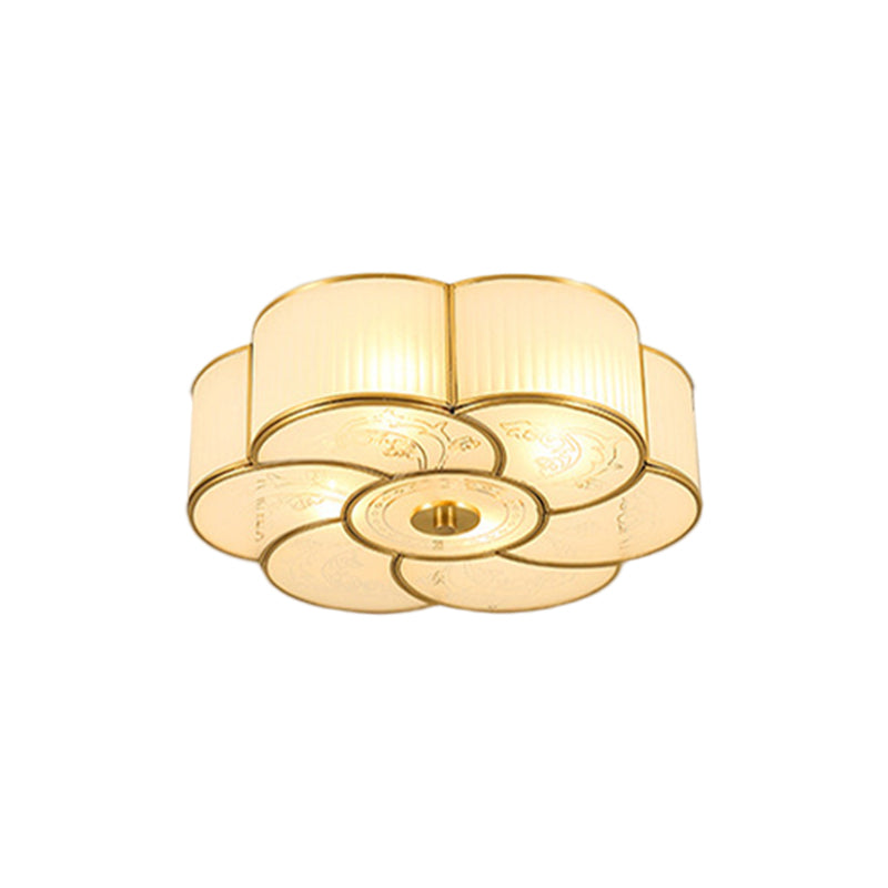 Scalloped/Bowl/Flower Frosted Glass Flush Mount Light Vintage 3 Lights Bedroom Ceiling Light in Brass Brass G Clearhalo 'Ceiling Lights' 'Close To Ceiling Lights' 'Close to ceiling' 'Flush mount' Lighting' 1963636