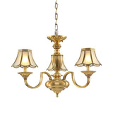 6/8/10 Lights Frosted Glass Panel Chandelier Lighting Colonial Polished Brass Flared Bedroom Pendant Lamp 3 Brass Clearhalo 'Ceiling Lights' 'Chandeliers' 'Glass shade' 'Glass' 'Pendant Lights' Lighting' 1963666