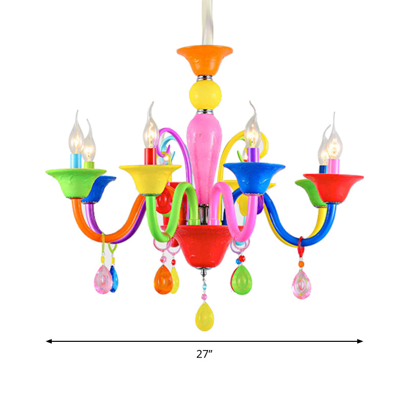 Kids Candle Suspension Light with Teardrop Crystal Metallic Multi-Colored Chandelier for Game Room Clearhalo 'Ceiling Lights' 'Chandeliers' Lighting' options 196367