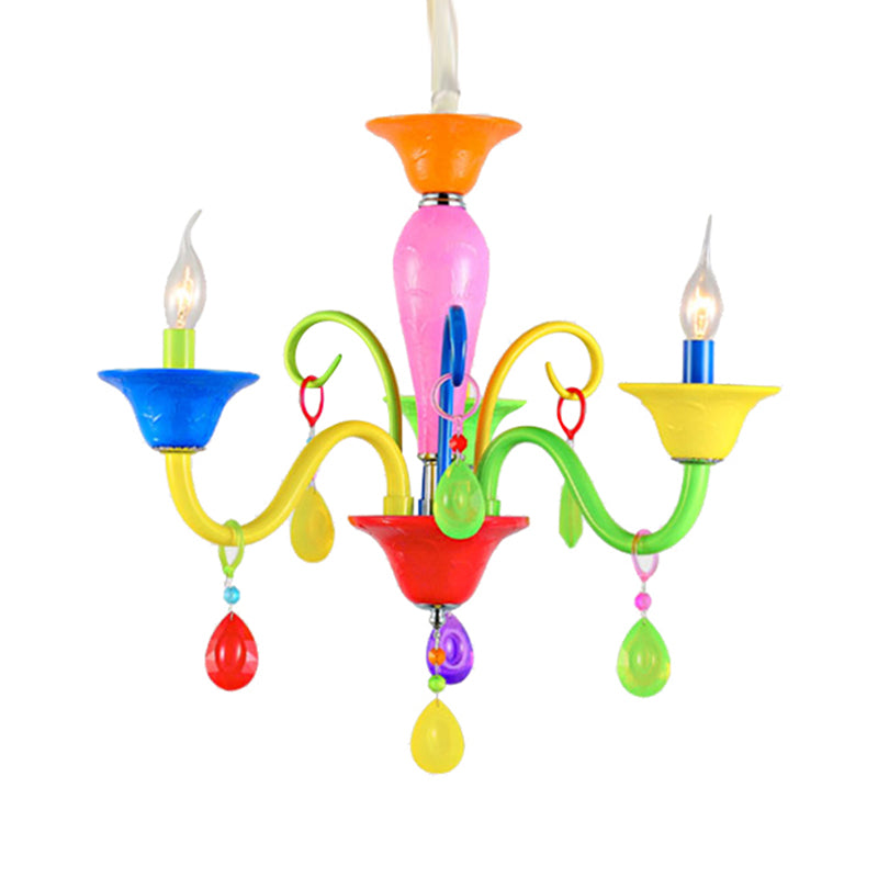 Kids Candle Suspension Light with Teardrop Crystal Metallic Multi-Colored Chandelier for Game Room Clearhalo 'Ceiling Lights' 'Chandeliers' Lighting' options 196371