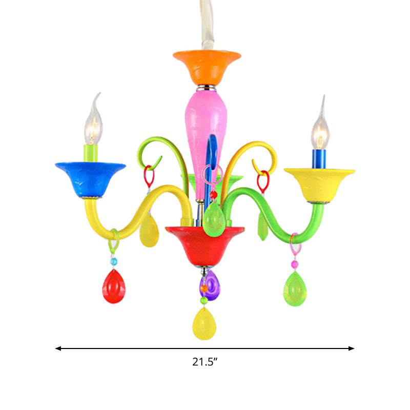 Kids Candle Suspension Light with Teardrop Crystal Metallic Multi-Colored Chandelier for Game Room Clearhalo 'Ceiling Lights' 'Chandeliers' Lighting' options 196372