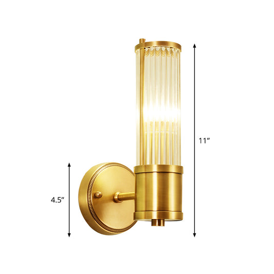 Ribbed Crystal Pole Wall Lamp Traditional 1/2-Light Bedroom Wall Sconce Lighting in Brass Clearhalo 'Wall Lamps & Sconces' 'Wall Lights' Lighting' 1963731