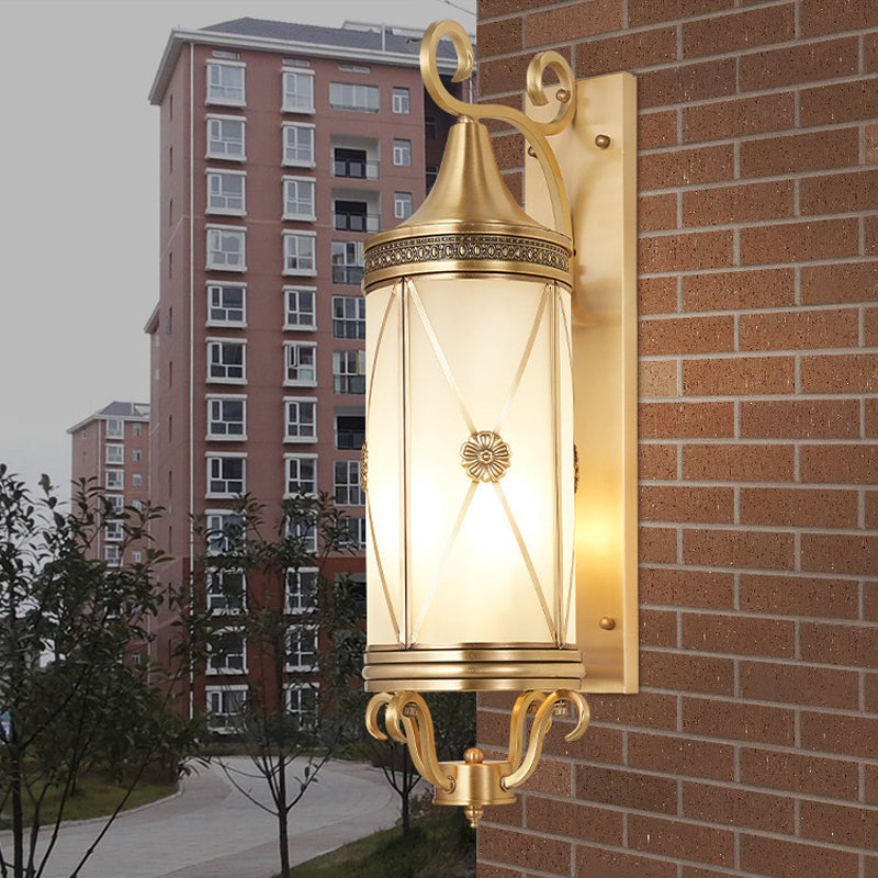 3 Lights Cylindrical Wall Sconce Minimalist Polished Brass/Antique Brass Clear/Frosted Glass Wall Light for Porch Brass A Clearhalo 'Wall Lamps & Sconces' 'Wall Lights' Lighting' 1963737