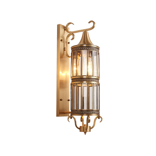 3 Lights Cylindrical Wall Sconce Minimalist Polished Brass/Antique Brass Clear/Frosted Glass Wall Light for Porch Clearhalo 'Wall Lamps & Sconces' 'Wall Lights' Lighting' 1963742