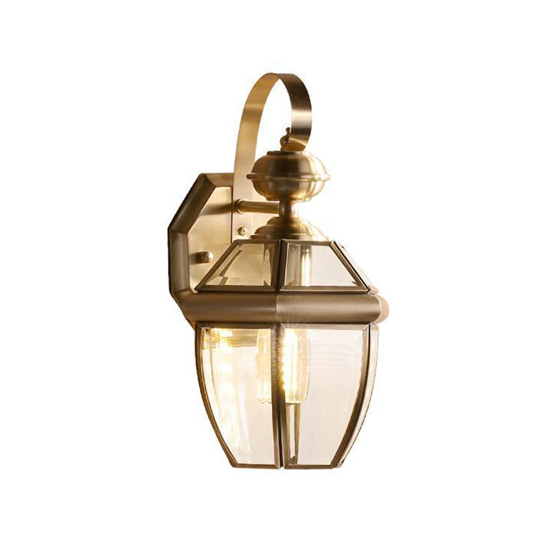 1-Light Tapered Wall Sconce Light Vintage Antique Brass Transparent Glass Wall Lamp for Outdoor Clearhalo 'Wall Lamps & Sconces' 'Wall Lights' Lighting' 1963749