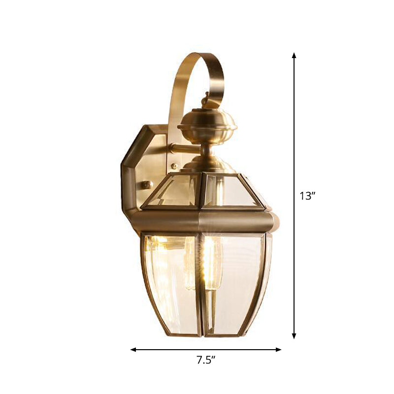 1-Light Tapered Wall Sconce Light Vintage Antique Brass Transparent Glass Wall Lamp for Outdoor Clearhalo 'Wall Lamps & Sconces' 'Wall Lights' Lighting' 1963750