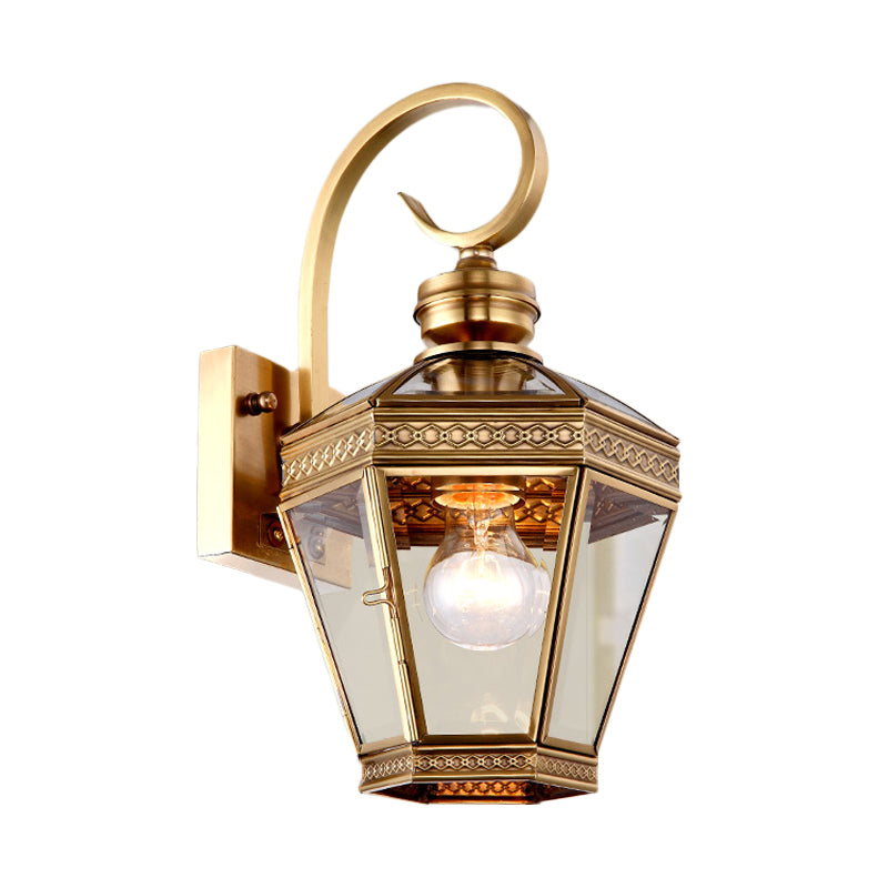 1-Light Wall Lighting Minimalist Outdoor Wall Light Sconce with Lantern Clear Glass Shade in Brass Clearhalo 'Wall Lamps & Sconces' 'Wall Lights' Lighting' 1963756