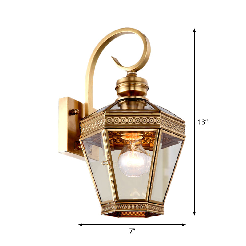 1-Light Wall Lighting Minimalist Outdoor Wall Light Sconce with Lantern Clear Glass Shade in Brass Clearhalo 'Wall Lamps & Sconces' 'Wall Lights' Lighting' 1963758