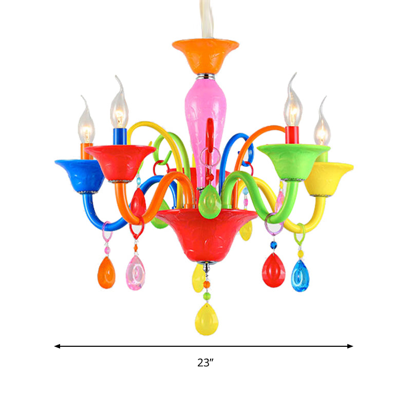 Kids Candle Suspension Light with Teardrop Crystal Metallic Multi-Colored Chandelier for Game Room Clearhalo 'Ceiling Lights' 'Chandeliers' Lighting' options 196376