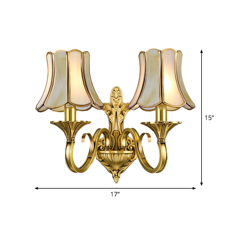 1/2 Light Flared/Bell Wall Mounted Light Traditional Polished Brass Frosted Glass Wall Sconce Lamp Clearhalo 'Wall Lamps & Sconces' 'Wall Lights' Lighting' 1963776